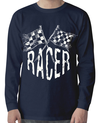 Playera Manga Larga Autos Racer Con Bandera A Cuadros