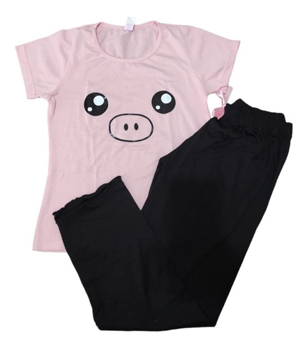 Pijama Axm Mujer Pantalón Negro Cerdito Rosa