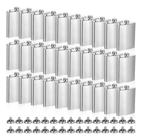 Juego De 30 Frascos De Cadera De Acero Inoxidable Con Embudo