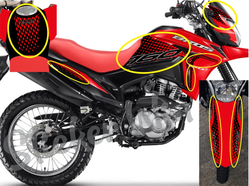 Adesivo Bros 160 2024 - Kit 13 Adesivos Moto Vermelha A4