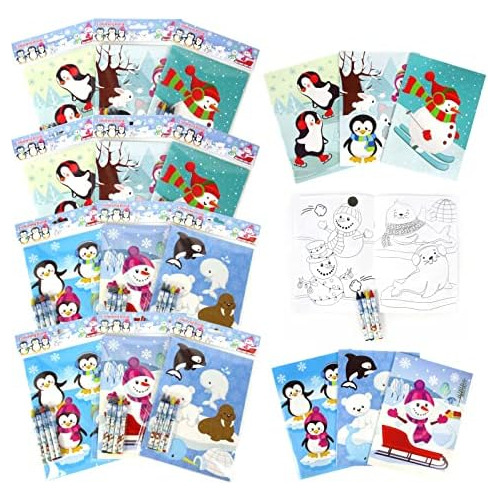 Winter Snowman Penguins Coloring Book Crayon Set For Ki...