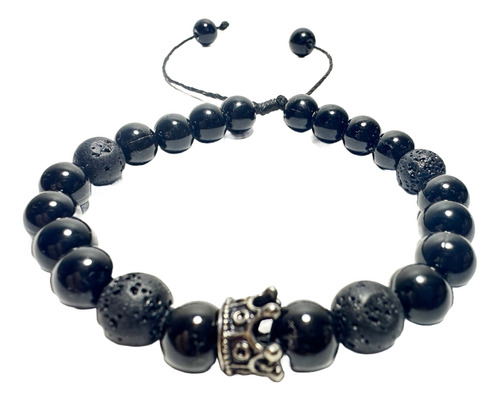 Pulsera De Hombre Con Lobo, Piedras Volcánicas, Regulable!