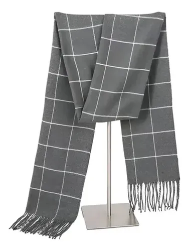 Cachecol Xadrez Cinza Xale Clássico Lã Scarf Luxo Unissex