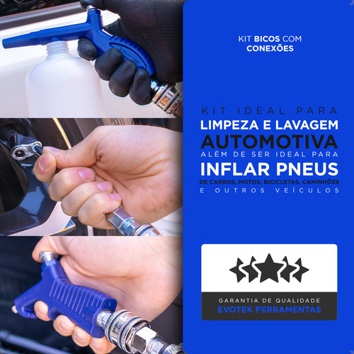 Kit com Engate Rápido Bico Passar Ar Pulverizador Calibrador Pro Bico de encher pneu Evotek