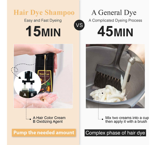 Shampoo De Tintura De Cabelo Preto Natural 3 Em 1, Shampoo D
