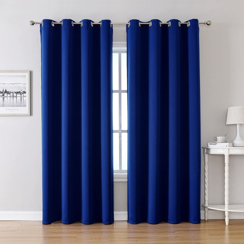 Cortinas Azul Rey Con Ojales 2paneles 132x213cm Blackout 