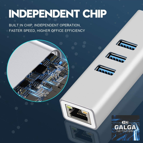 Imagen 6 de 9 de Adaptador Usb Tipo C A Rj45 Ethernet Red Lan + Usb 3.0 X 3