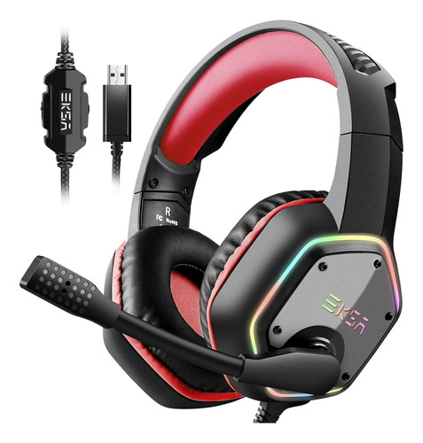 Auriculares Gamer Eksa Usb C/ Micro./ Vol. Control. Rojo