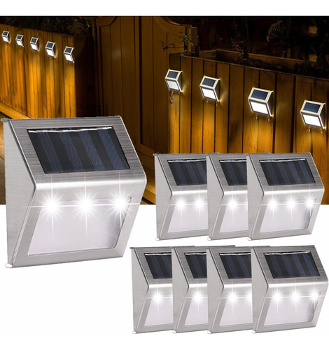 8 Luz Led Solar Para Cubierta Al Aire Libre Blanca Pared 3