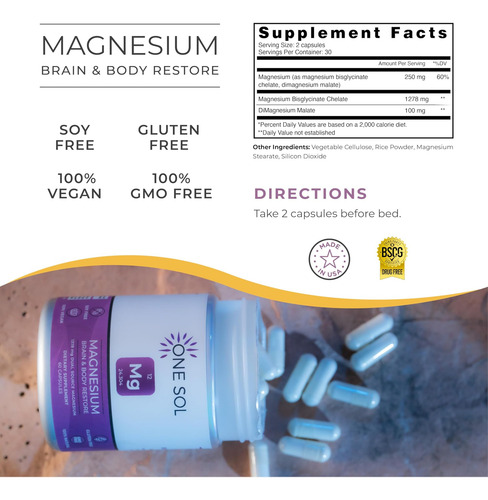 Un Sol Magnesium, 1378 Mg De Doble Fuente Bisglicinate Para