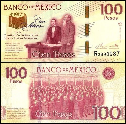 Billete 100 Pesos Centenario De La Constitucion 1917 2017 