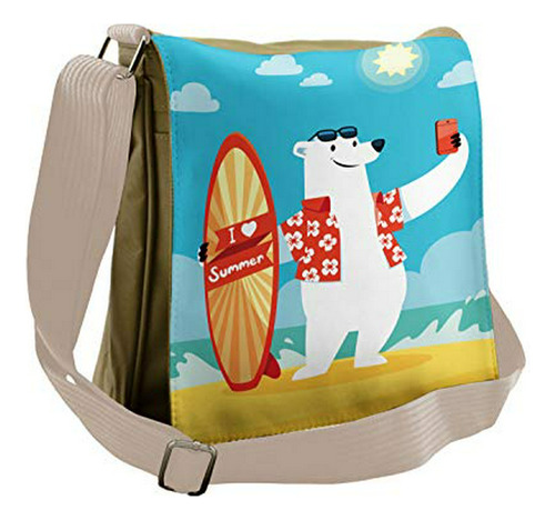 Bolso De Mensajero - Ambesonne Cartoon Bag, Polar Bear Selfi