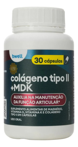 Colágeno Bwell Tipo Ii Mdk Magnésio + Vitamina D E K 30 Cáps