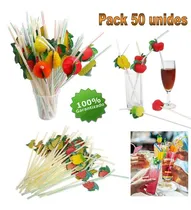Comprar Pack 50 Pitillos Flexible Hawaiano Con Frutas 3d Bebidas 