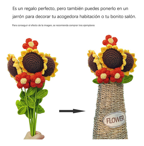 Ramo Eterno De Girasoles Flores Tejidas Crochet Hilo De Algodón Color Rojo Ramos De Novia Navidad Día De La Independencia