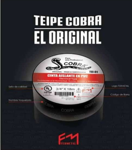 Imagen 1 de 10 de Teipe Negro Cobra 3/4 18metros (100unidades) Bulto