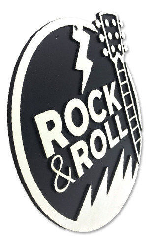 Placa Decorativa Rock N Roll Guitarra 3d Relevo Decor P336