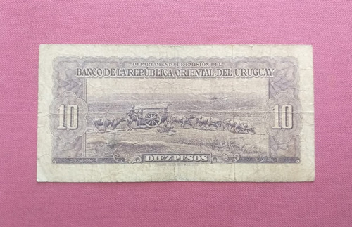 Antiguo Billete Uruguay Diez Pesos Moneda Nacional Serie D (Usado)