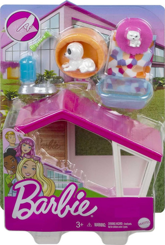 Barbie Mini Juego Con 2 Cachorros De Mascotas, Caseta Para P
