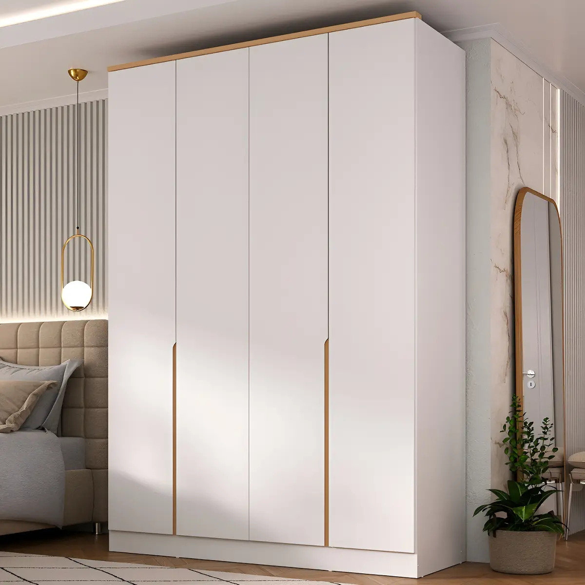 Guarda-roupa Solteiro Logan 4 Portas 2 Gavetas Branco/Olmo Italiano MDF Manbel 56x160,5x232,2 cm