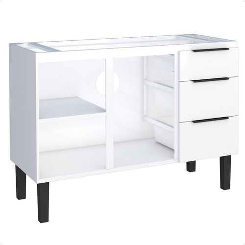 Bancada Gabinete Para Pia De 120 Flora Branco 2 Gavetas 117
