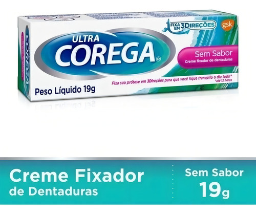 Corega Ultra Creme Dentaduras Sem Sabor 19g