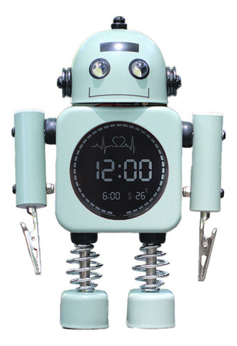 Reloj Despertador De Robot Metálico Con Pantalla Digital Sil