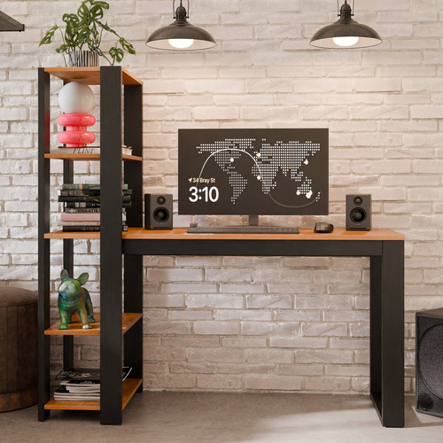 Mesa Escrivaninha Rofemar Moveis Para Trabalho E Escritório Com 5 Prateleiras Home Paris Cor Canela 1.21 m