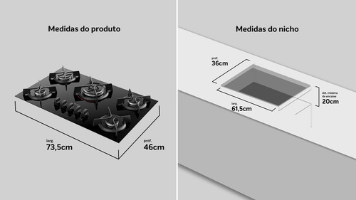 Cooktop 5 Bocas Com Mega E Tripla Chama Turbo Glass Dako