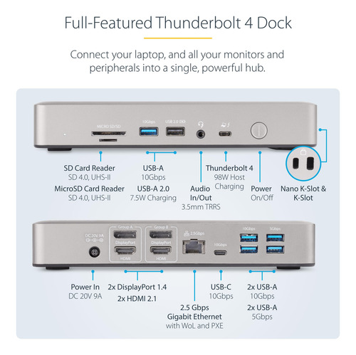 Estación De Acoplamiento Startech.com Thunderbolt 4 Con Pant
