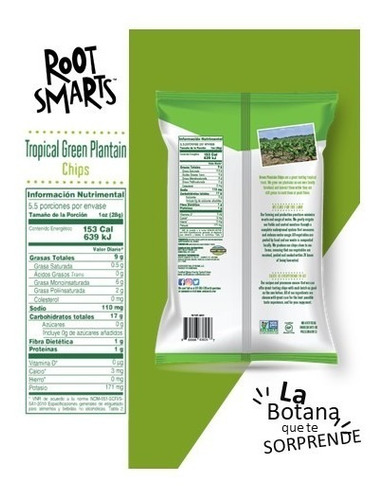 Imagen 4 de 6 de Botana Plátano Verde Tropical Root Smarts 23g - 6 Unidades