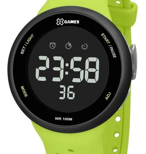 Relogio Masculino Preto X-games Digital Pulseira Verde Xmppd
