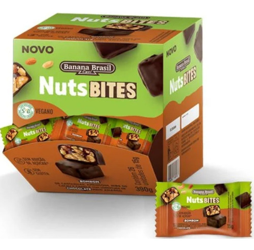 Bombom De Castanhas Nuts Bites Choco Amargo Vegano 15g Cx 26