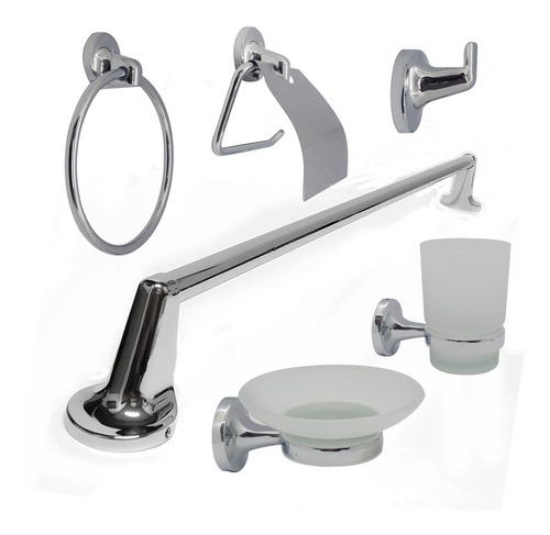 Set Kit Juego Accesorios  Baño 6 Piezas Zinc Linea Redonda