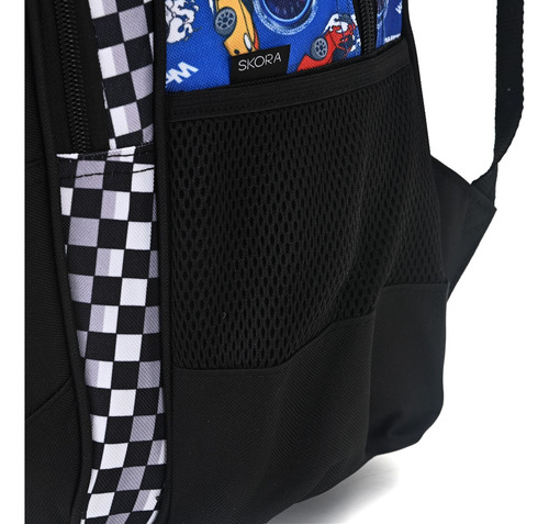 Mochila Autos Carreras Escolar Espalda Skora Lets Play Color Azul Diseño de la tela Gatito