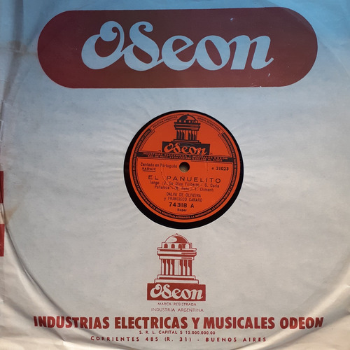 Disco De Pasta 78 Rpm - Francisco Canaro Y Dalva De Oliveira