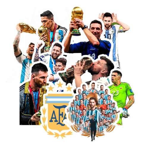 Stickers De Campeones Argentina Pack X10 Resistentes Al Agua