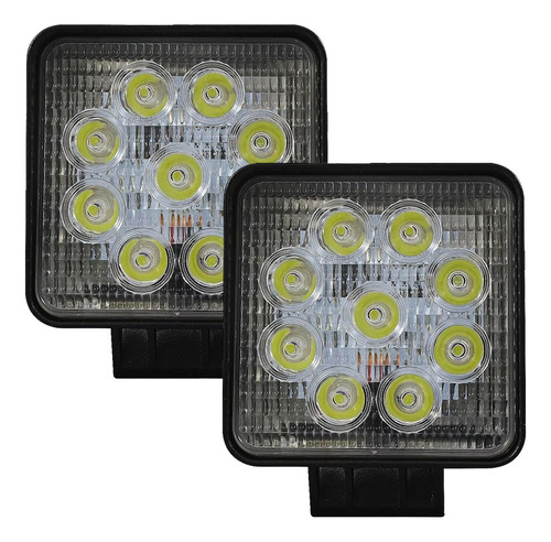 Par Farol Milha 27w Quadrado 9 Leds 6000k 12v 24v Universal