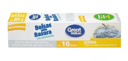 Bolsas para basura Great Value jumbo con plastinudo 90 pzas