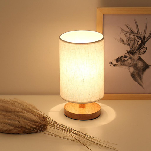 Lámpara De Mesita De Noche Base De Madera Luz De Noche Led