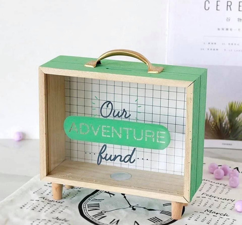 Caja Alcancía De Madera Y Vidrio Niño Niña Regalo Deco