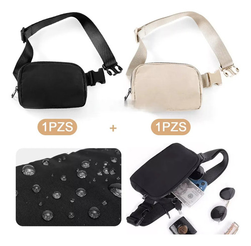 2 Cangurera Deportiva Multiusos Impermeable Gym Correr Bolsa Negro/caqui Color Puro