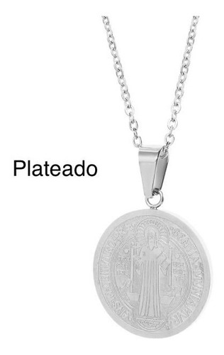 Medalla San Benito Y Cadena En Acero - Plateada - Protección
