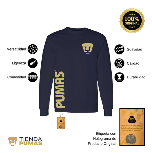 Playera Deportiva M Larga Hombre Pumas Unam Retro Dorado Vin