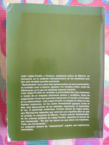 Libro Quetzal Coalt Jose Lopez Portillo Y (Usado)