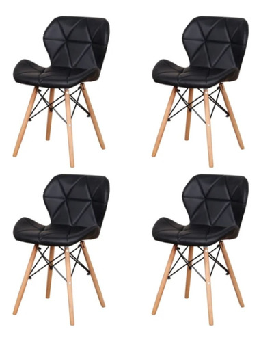 Set 4 Sillas De Comedor Eames Moderna Minimalista Cocina Estructura de la silla Madera Asiento Negro Diseño de la tela Acolchonado