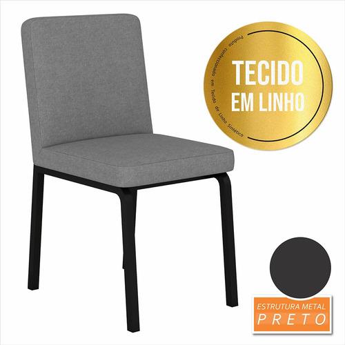 Kit 4 Cadeiras Industrial Pequim Preto/linho Cinza - M.a Cor Preto Fosco/linho Cinza Cor da estrutura da cadeira Preto Desenho do tecido Liso