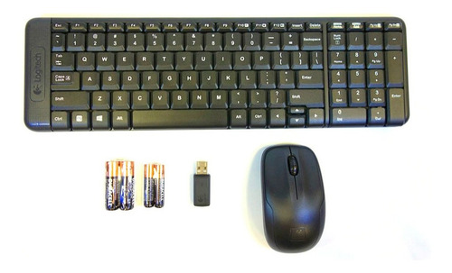 Kit de teclado y mouse inalámbrico Logitech MK220 Español Latinoamérica de color negro