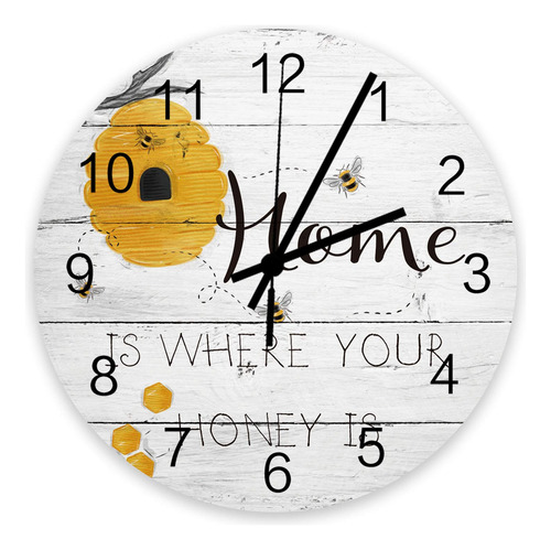 Reloj De Pared Redondo De Madera De 12 Pulgadas, Home Is Wh.