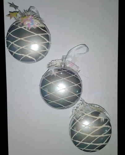 Bombillos Navideño Por 3 Unidades Plateados Con Diseño Rayas